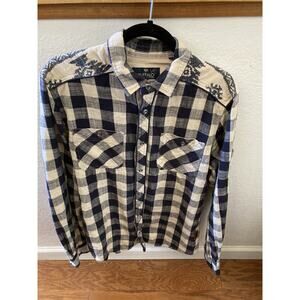 Buffalo David Bitton Mens L Long Sleeve Button Elbow Patch Flannel Shirt